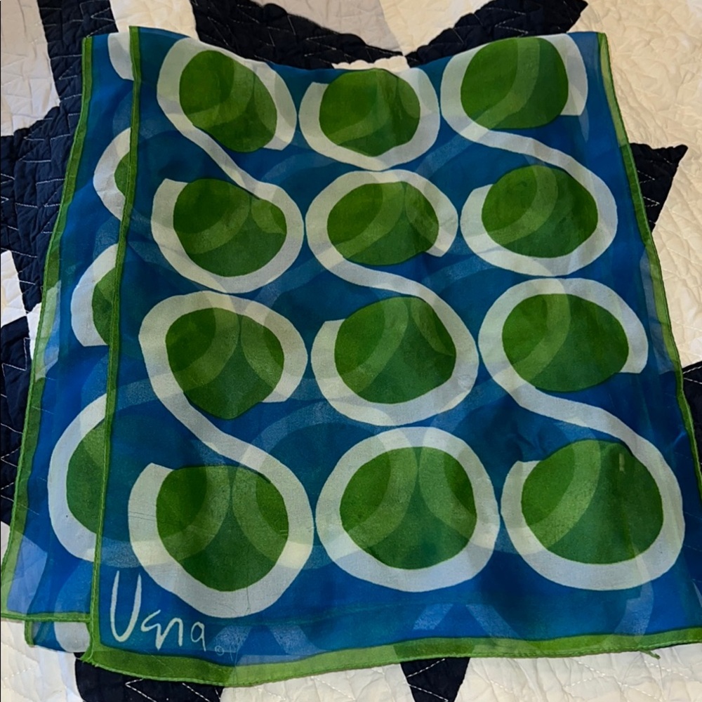 MCM Vera Neumann Blue and Green Patterned Scarf sheer oblong 64” x 12”
